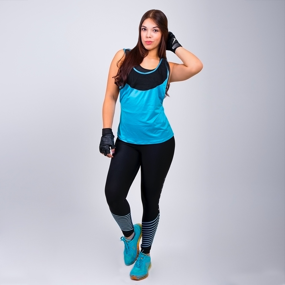 Black Leggings with blue stripes